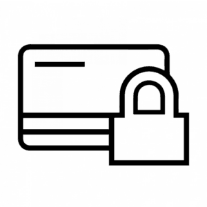 Secure payment icon with a credit card and a padlock symbol representing safe online transactions